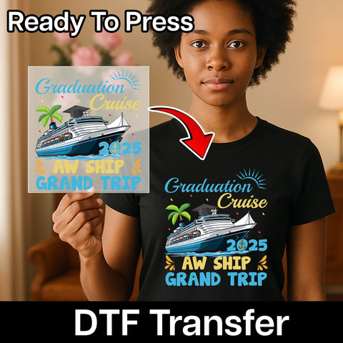 Ocean-Themed Graduation Cruise 2025 Ready To Press DTF Transfer for Fun Group Celebration Shirts