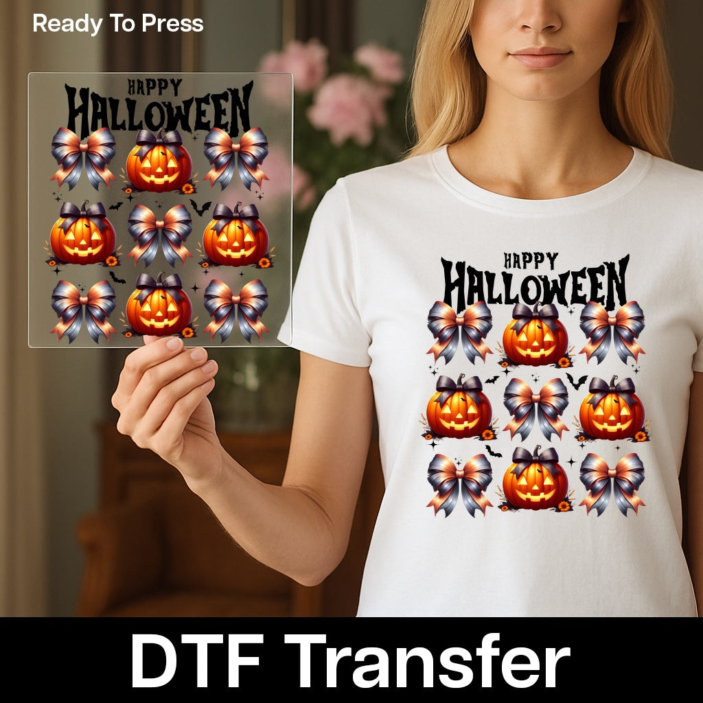 Elegant Halloween Pumpkin Spice Jack-O'-Lantern DTF Transfer for Moms & Festive Apparel