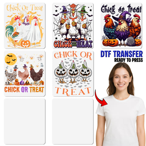 Chick or Treat Funny Halloween Rooster DTF Transfer Ready To Press for Unique Group T-Shirts & Apparel