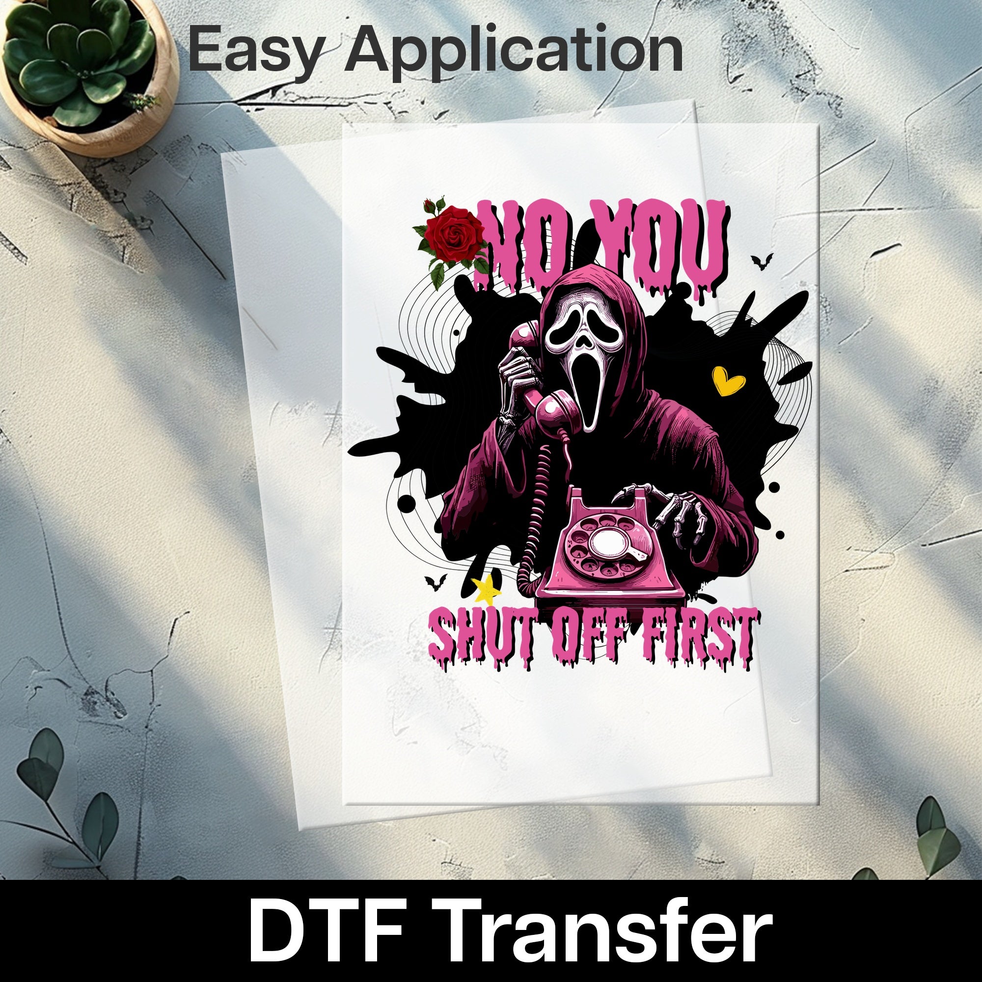 Iron-On Spooky Halloween Funny Horror Shirt DTF Transfer with Dark Humor for Adults & Teens - No You Shut Off First Gothic Design