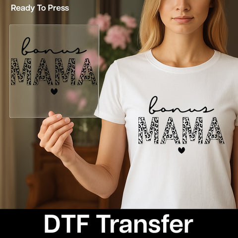 Cute Bonus Mama Animal Print DTF Transfer Ready to Press Mother's Day T-Shirt for Bonus Mom