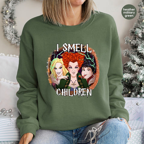 Funny Halloween Witchy Vibes DTF Transfer for Group Costume T-Shirt & Spooky Party Apparel - I Smell Children Retro Design