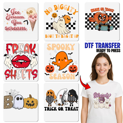 Cute Halloween Ghost DTF Transfer for Fall Apparel - Ready to Press Pumpkin Spice Shirt for Families and Friends