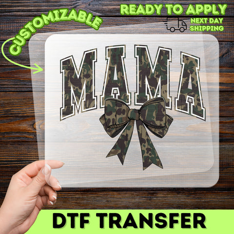 Camo Mama Iron-On DTF Transfer for Military Moms Ready To Press T-shirt Outdoor Theme Mother's Day Apparel