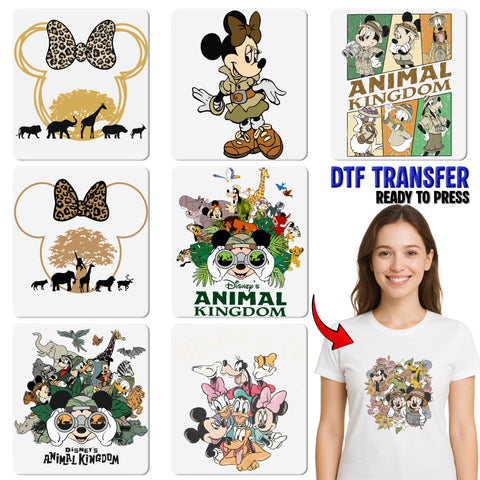 Cute Jungle Safari Adventure DTF Transfer Animal Kingdom Cartoon Iron-On Ready To Press T-Shirt for Family & Group Travel