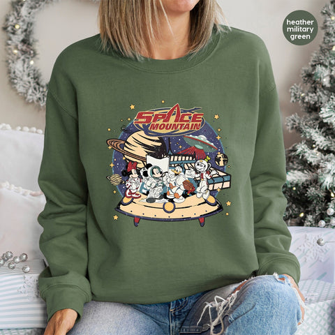 Retro Cartoon Space Adventure Ready To Press DTF Transfer for Family Theme Park T-Shirt Space Mountain Design