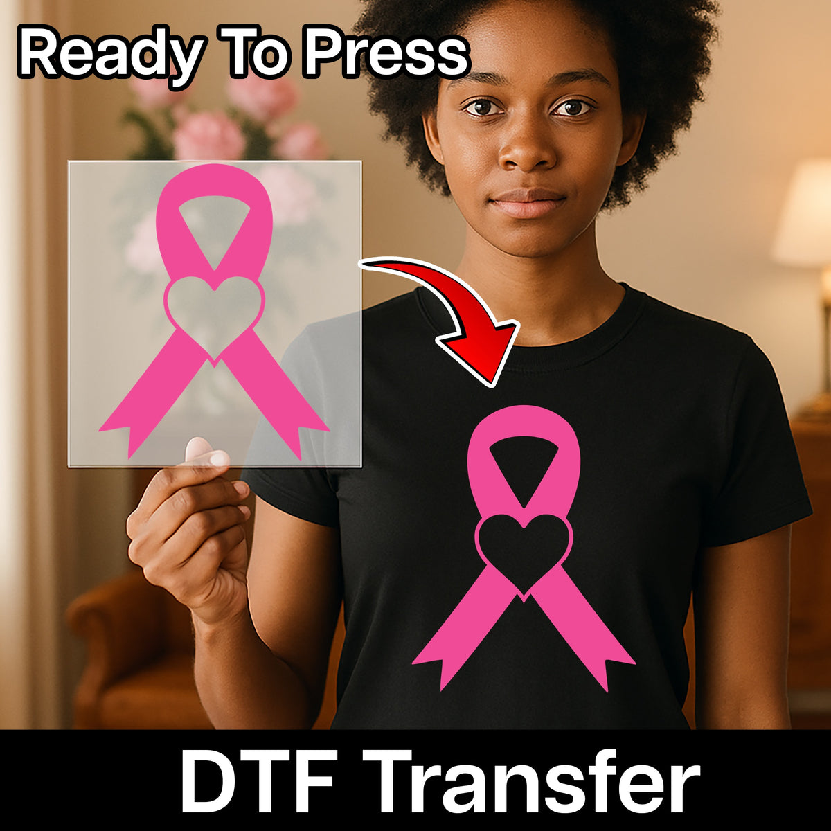Breast Cancer Awareness Pink Ribbon DTF Transfer Heart Symbol Shirt for Survivors & Supporters