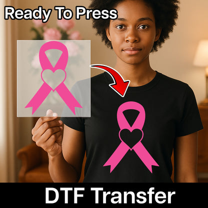 Breast Cancer Awareness Pink Ribbon DTF Transfer Heart Symbol Shirt for Survivors & Supporters