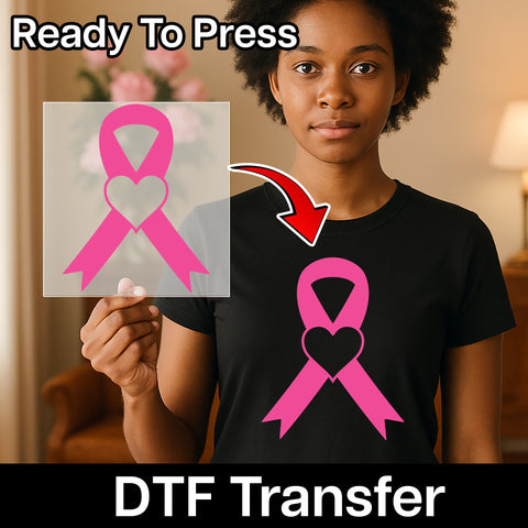 Breast Cancer Awareness Pink Ribbon DTF Transfer Heart Symbol Shirt for Survivors & Supporters