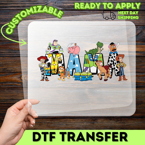 Toy Story Inspired Cartoon MAMA DTF Transfer for Fun Family T-Shirt, Cute Character Iron-On Ready To Press for Moms & Fans