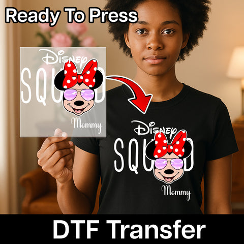 Cute Disney Squad Minnie Mouse DTF Transfer, Mommy Matching Family Disney Shirt Iron-On, Ready to Press Theme Park Apparel