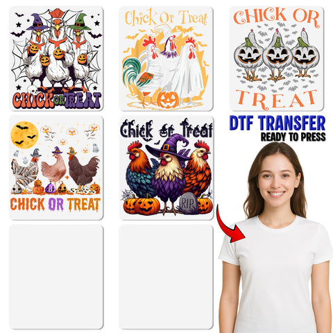 Funny Halloween Chick or Treat DTF Transfer Ready To Press for Chicken Lover T-Shirt & Cute Family Apparel