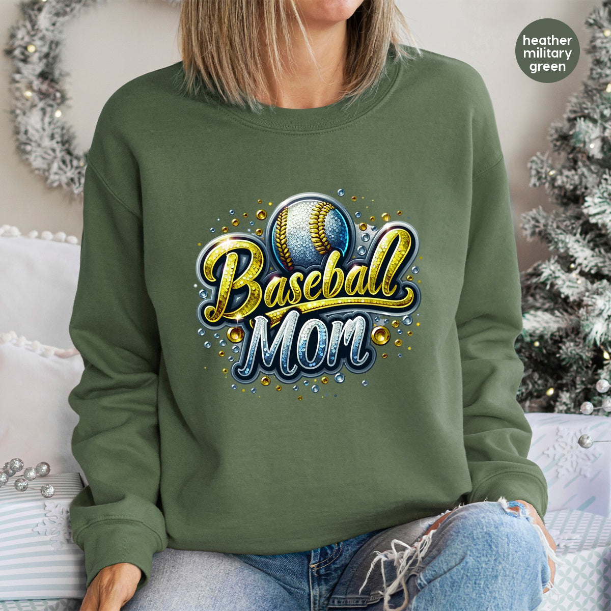 Baseball Mom DTF Transfer Ready To Press Dazzling Sports Mom Apparel Cute Glitter Shirt Gift