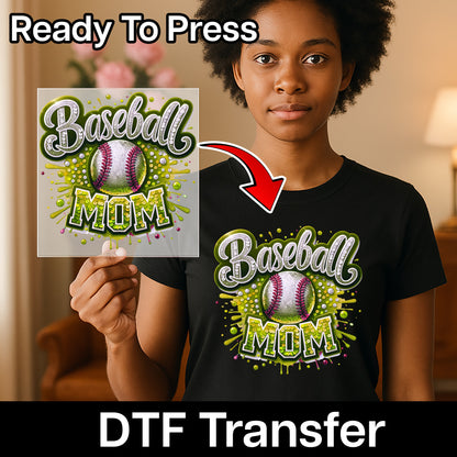 Glitzy Baseball Mom DTF Transfer Ready To Press Iron-On for Cute Sports T-Shirt Apparel