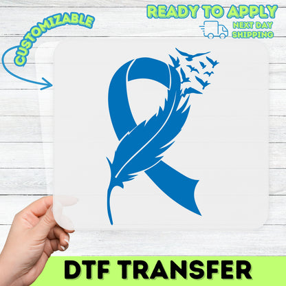 Awareness Ribbon DTF Transfer with Feather & Birds - Memorial & Support Apparel - Ready To Press Design for Unity & Hope T-Shirts