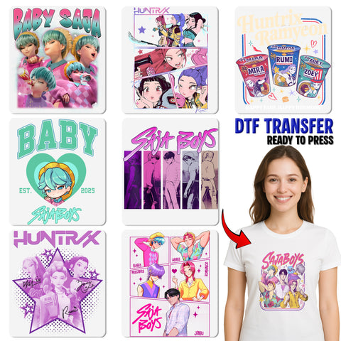 Anime Inspired Cute & Colorful Baby Mystery DTF Transfer, Ready To Press K-pop Group Apparel for Fans, Vibrant Pop Art T-shirt