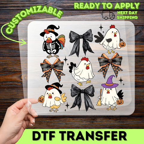 Cute Halloween Chicken DTF Transfer Ready to Press Funny Spooky T-Shirt Iron-On Apparel for Festive Farmhouse Lovers