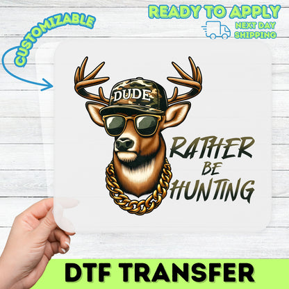 Funny Deer with Camo Hat & Gold Chain DTF Transfer - Hunting Themed Iron-On for Outdoor Enthusiasts Apparel
