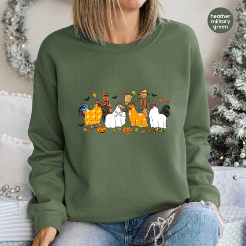 Funny Halloween Chicken DTF Transfer, Ready to Press Iron-On Design, Cute Farmhouse Holiday T-Shirt for Group Costume
