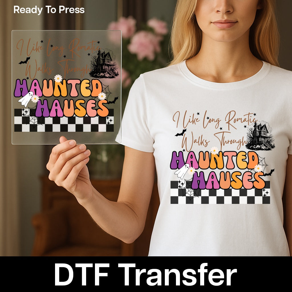 Funny Romantic Halloween Ghost DTF Transfer for Couples Apparel & Ready To Press Iron-On for Haunted House Lovers