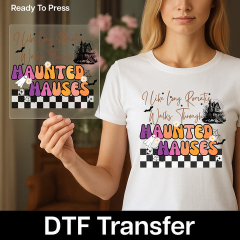 Funny Romantic Halloween Ghost DTF Transfer for Couples Apparel & Ready To Press Iron-On for Haunted House Lovers