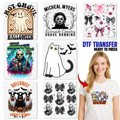 Cute Ghosts Halloween DTF Transfer Ready To Press Cute Whimsical Iron-On for Women's T-shirt Kids Apparel Fun Halloween Dress