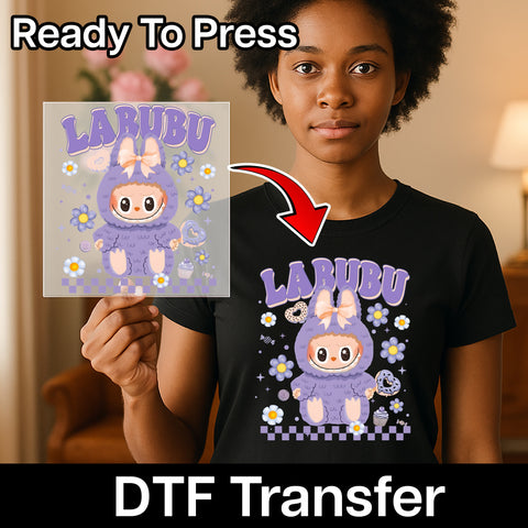 Cute LABUBU Cartoon DTF Transfer for Easter Group Shirts Ready To Press Iron-On Apparel for Kids and Adults