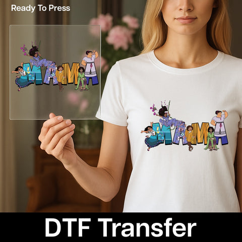 Family Celebration Cute Mama DTF Transfer for Magical Realism Film Fans & Colorful Apparel - Ready To Press Iron-On Design