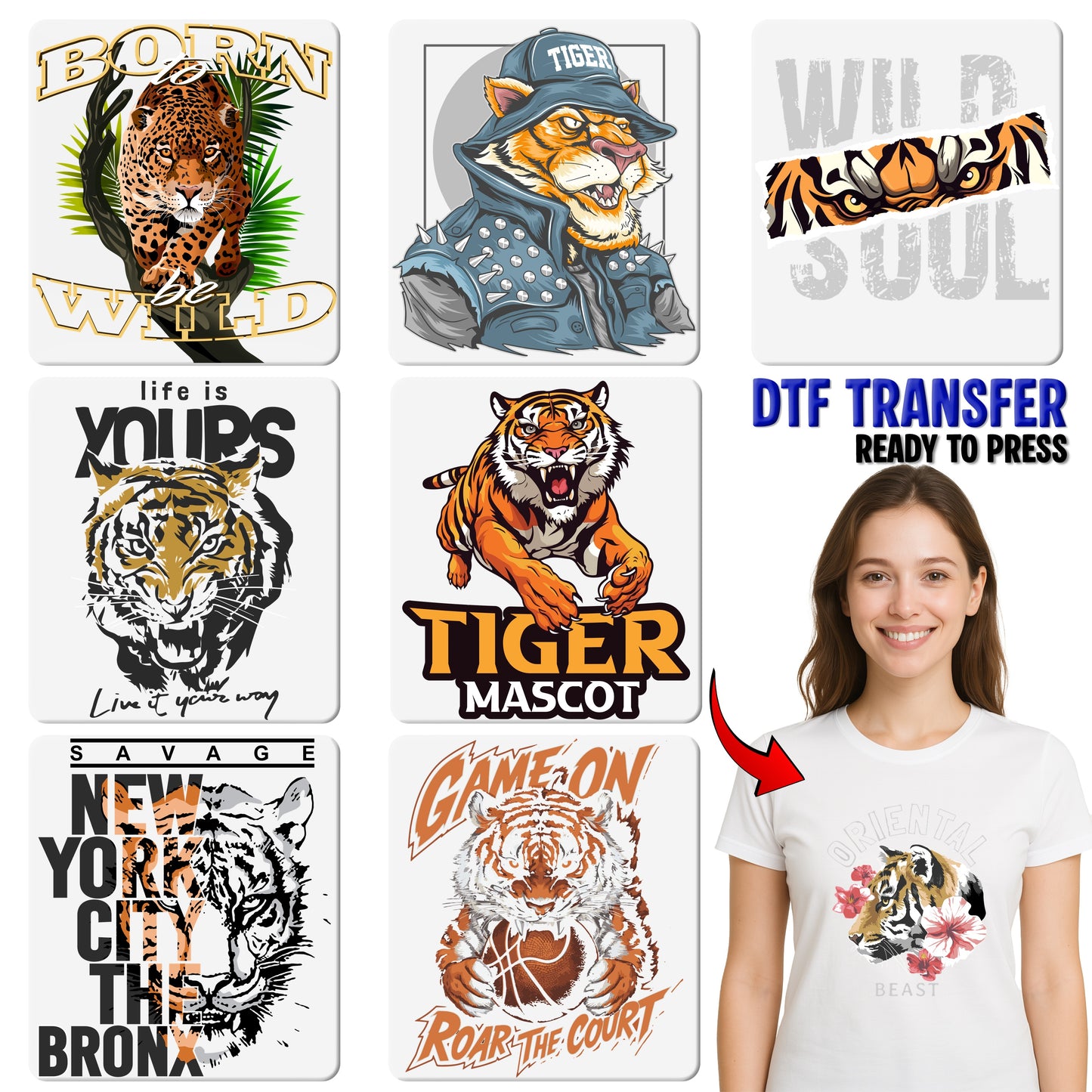Roaring Tiger DTF Transfer Ready To Press Graphic Animal Tee for Sports Teams & Wildlife Enthusiasts