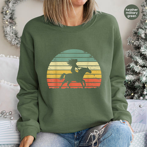 Retro Horseback Riding Sunset DTF Transfer for Equestrian Apparel Nostalgic Outdoor Horse Rider Gift Iron-On
