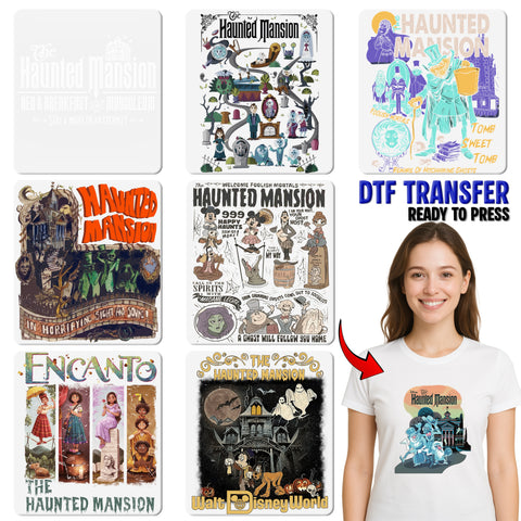 Haunted Mansion Adventure Halloween DTF Transfer Cute Spooky Iron-On for Costume Group Disney Fans Shirts & Apparel