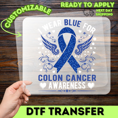 Inspiring Colon Cancer Awareness Blue Ribbon DTF Transfer Ready To Press T-Shirt for Healthcare Workers & Families