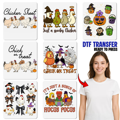 Funny Halloween Chicken Ghost DTF Transfer for Shirts & Hoodies - Ready to Press Iron-On for Farmhouse Humor Apparel
