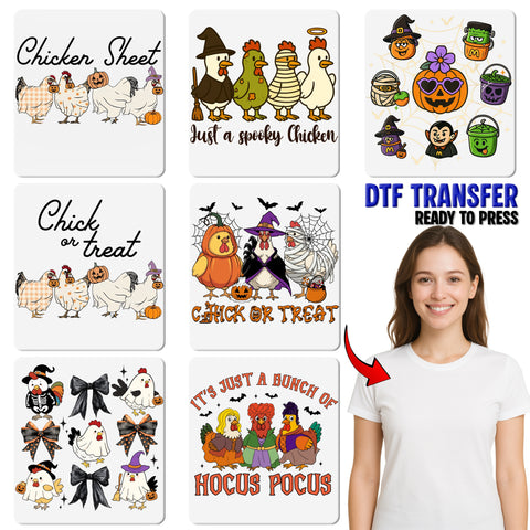 Funny Halloween Chicken Ghost DTF Transfer for Shirts & Hoodies - Ready to Press Iron-On for Farmhouse Humor Apparel
