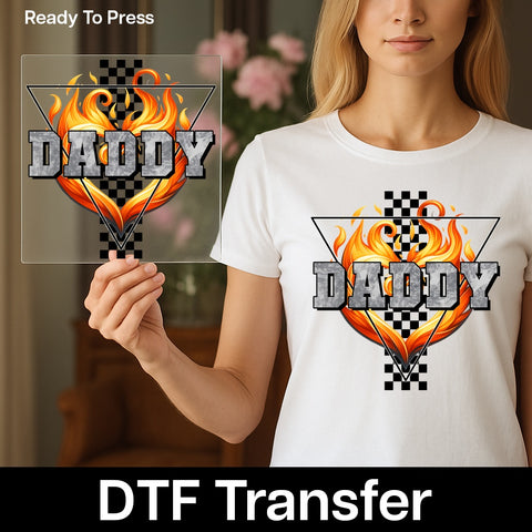 Funny Flames DADDY DTF Transfer Perfect for Father's Day Iron-On Humor T-Shirt Ready to Press BBQ Dad Shirt Apparel