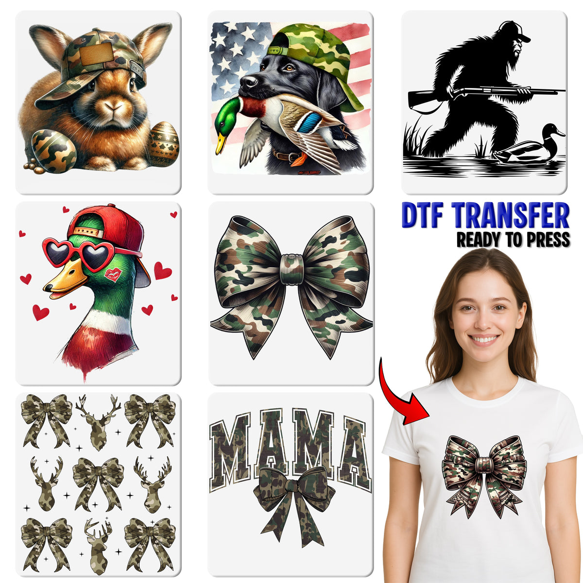 Camouflage Deer Dad DTF Transfer Ready to Press Father's Day Nature Wildlife T-shirt Iron-On Gift