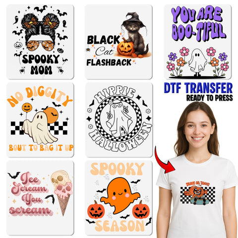 Funny Romantic Halloween Ghost DTF Transfer for Couples Apparel & Ready To Press Iron-On for Haunted House Lovers