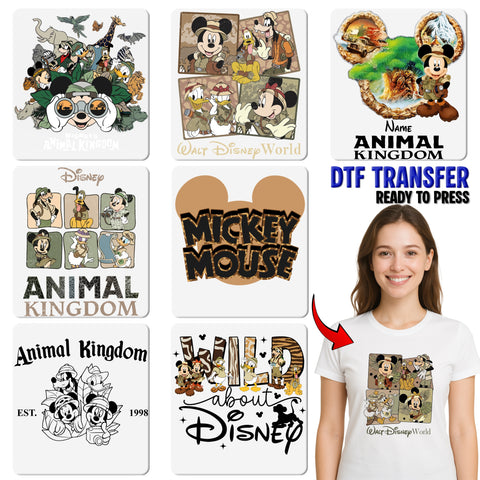 Safari Adventure Cute & Fun Cartoon Character DTF Transfer for Family Vacation T-Shirt, Ready To Press Jungle Theme Apparel