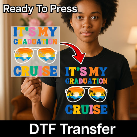Graduation Cruise Retro DTF Transfer - Fun Tropical T-Shirt Design for Class of 2023 Celebration & Gift