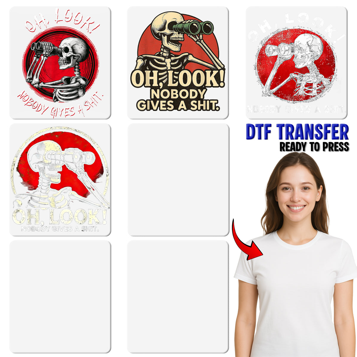Funny Halloween Skeleton DTF Transfer - Snarky Binoculars Design for T-Shirts & Hoodies - Ready to Press Dark Humor Apparel
