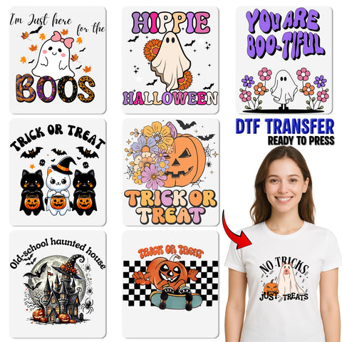 Cute Halloween Ghost & Pumpkin DTF Transfer, Spooky Season Iron-On, Ready To Press Kids T-Shirt, Family Group Halloween Apparel