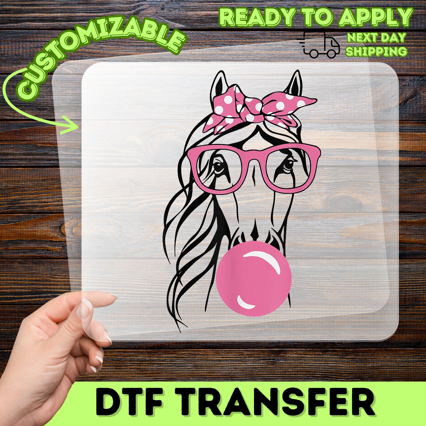 Quirky Horse with Glasses & Bubble DTF Transfer Iron-On Cute Animal Design for Party T-Shirt or Sweatshirt