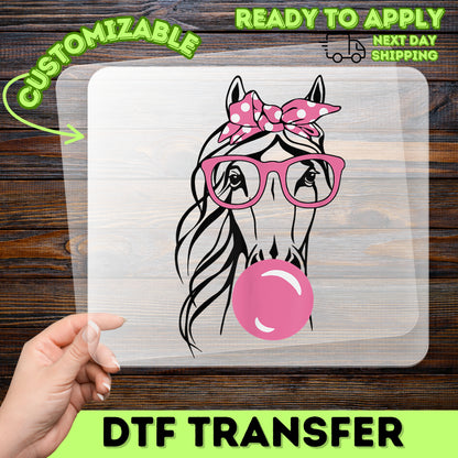 Quirky Horse with Glasses & Bubble DTF Transfer Iron-On Cute Animal Design for Party T-Shirt or Sweatshirt
