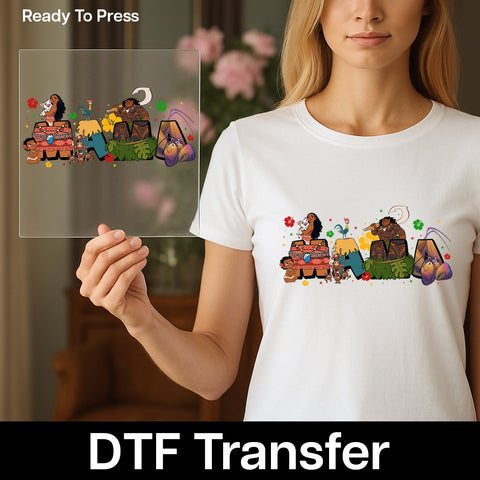 Polynesian Adventure Family T-shirt DTF Transfer Ready To Press Cute Tropical Island Theme Apparel