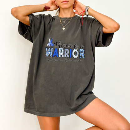 Colon Cancer Warrior DTF Transfer for Proud Mom T-Shirt | Supportive Blue Ribbon Iron-On Apparel
