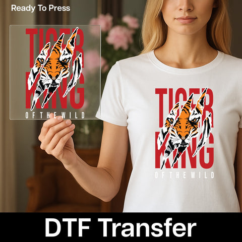 Fierce Tiger King of the Wild DTF Transfer Iron-On for Wildlife Enthusiasts & Adventure Apparel