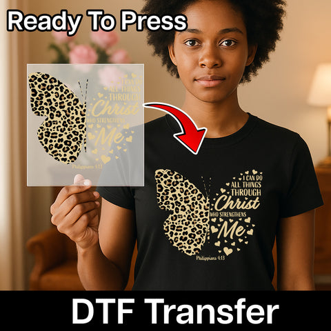 Inspirational Christian Leopard Butterfly DTF Transfer for Women's Faith Shirts & Apparel
