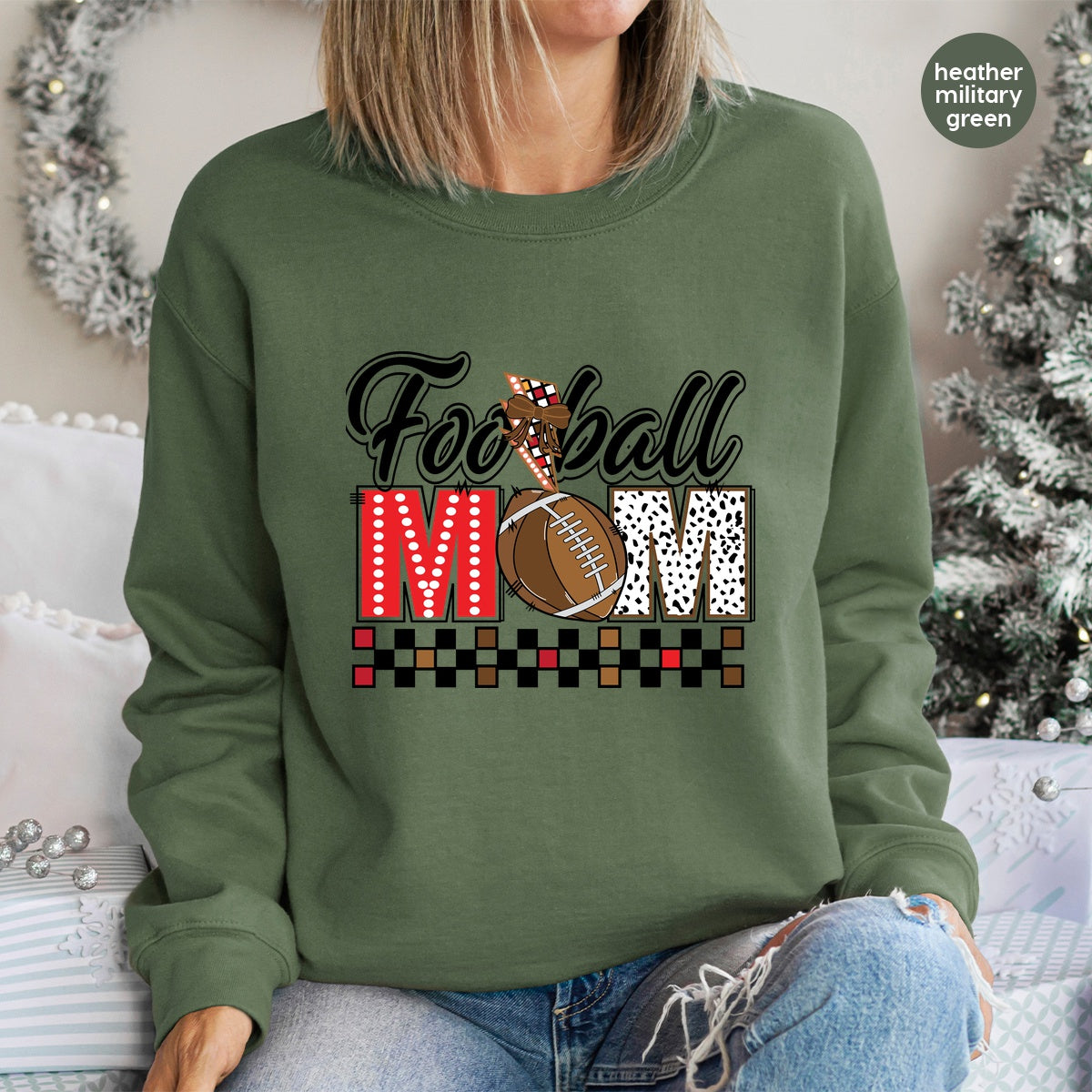 Cute Football Mom DTF Transfer Iron-On T-Shirt Design, Ready To Press Sports Theme with Leopard Print for Game Day