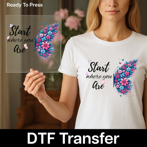 Boho Whimsical Floral Butterfly DTF Transfer for Women's Shirts & Apparel - Ready to Press Nature Lover Gift
