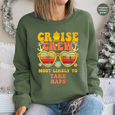 Retro Cruise Crew Fun DTF Transfer, Funny Vacation Iron-On, Ready To Press Tropical Beach Shirt for Group Travel Apparel